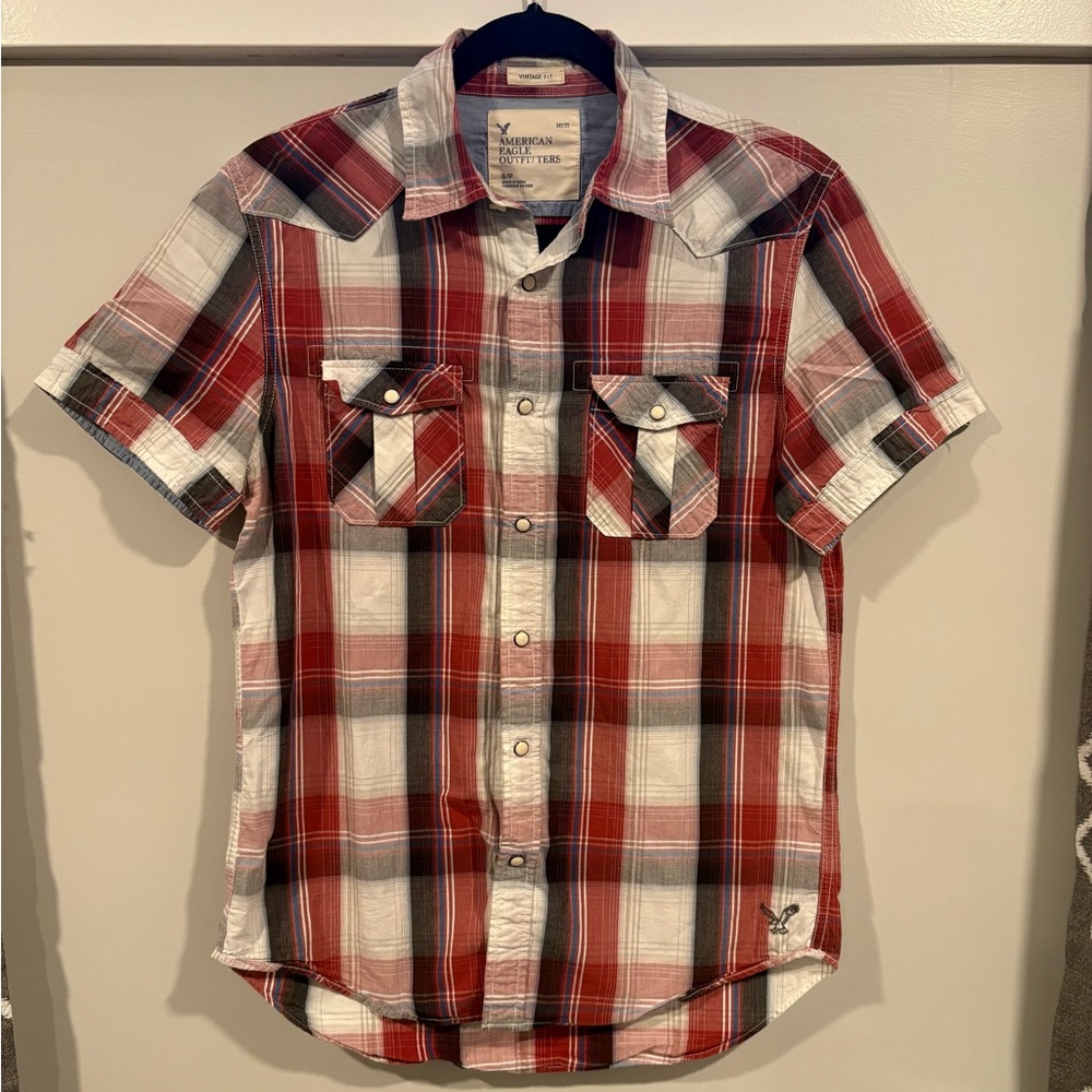 American Eagle Outfitters Men Small Multi Plaid Vintage Fit Pearl Snap Western